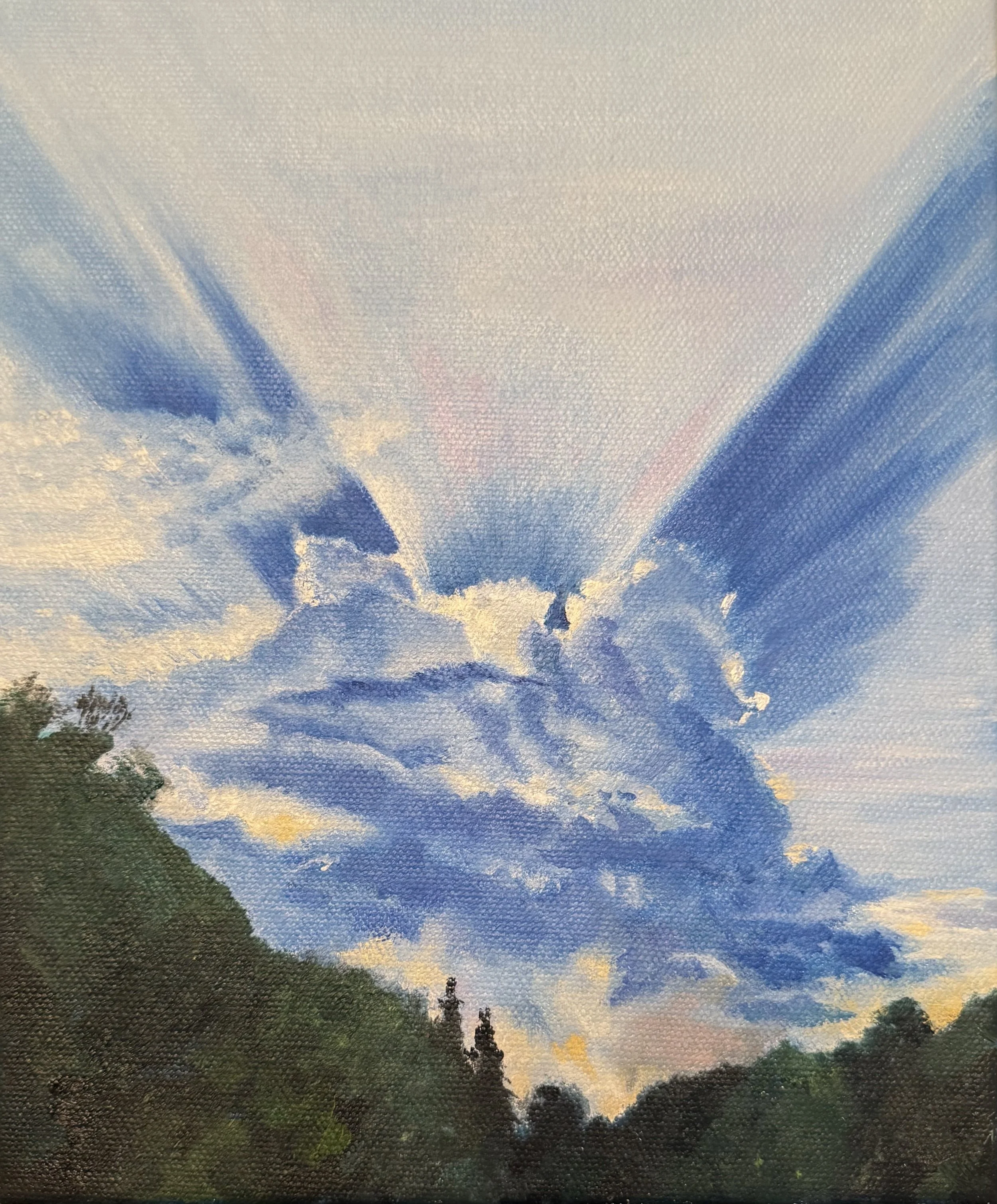 angel sunset oil painting