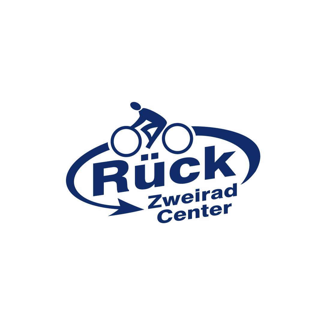 Logo des Rück Zweirad Centers mit einem Radfahrer und dem Text 'Rück Zweirad Center'.”}