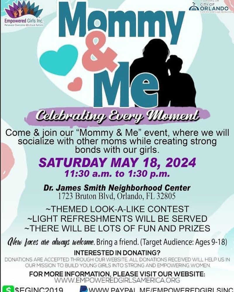 💐Celebrating Our Moms Program 💐

🎉On Saturday, May 18th, we will celebrate, love and honor the mom&rsquo;s (or mother figures). GET READY!!!

💜 The young ladies are in charge!  It&rsquo;s going to be an exciting time for EVERYONE!!

🥰Our EGI mom
