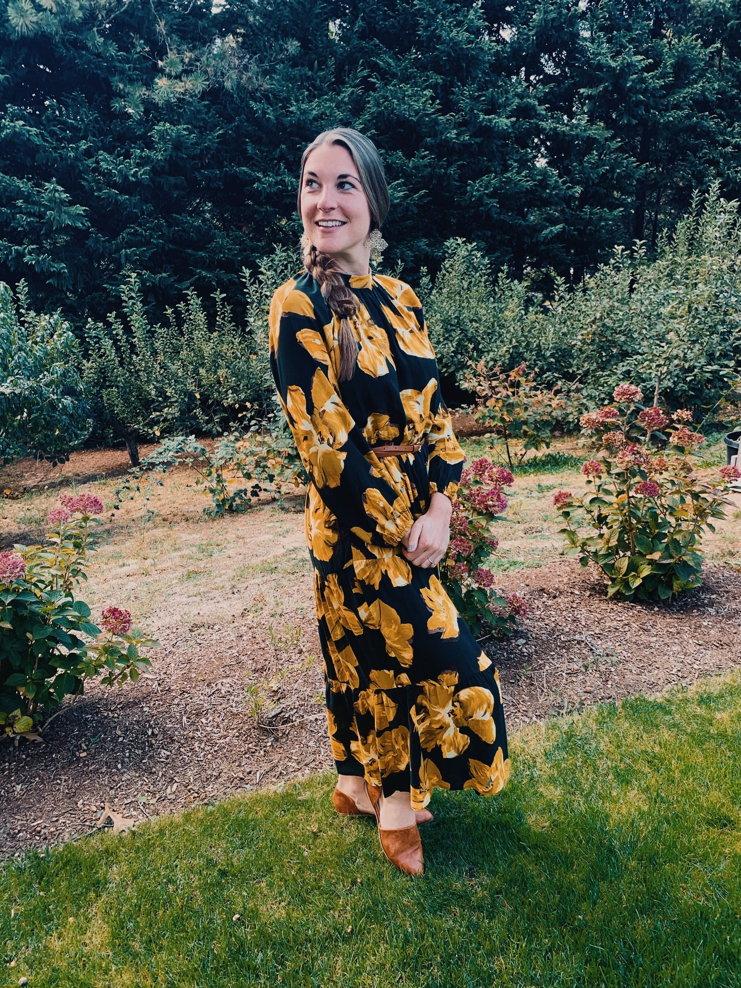 Amanda Waite in a flower garden