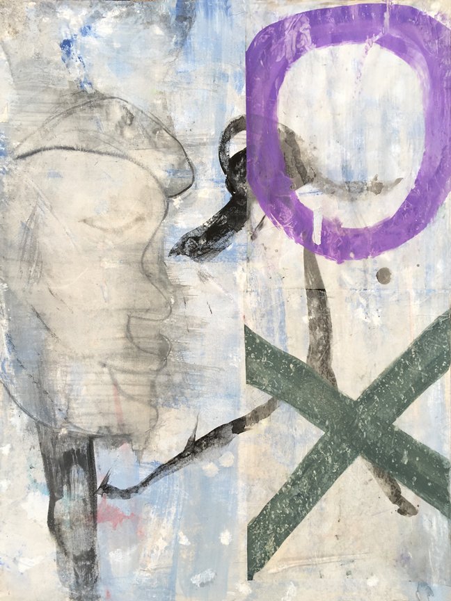 Ox Head, watercolor, gouache, mixed media on paper, 24 x 18 inches