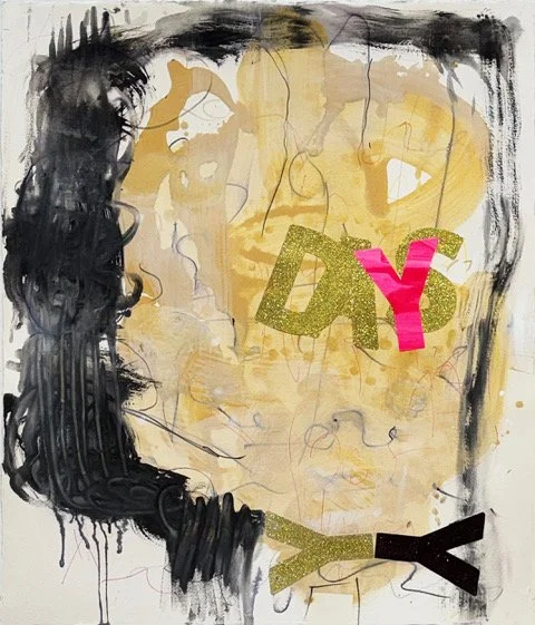 Michael's 5, 2026, watercolor, crayon, pen, glitter paperstock, collage on paper, 34.75"x29.75"