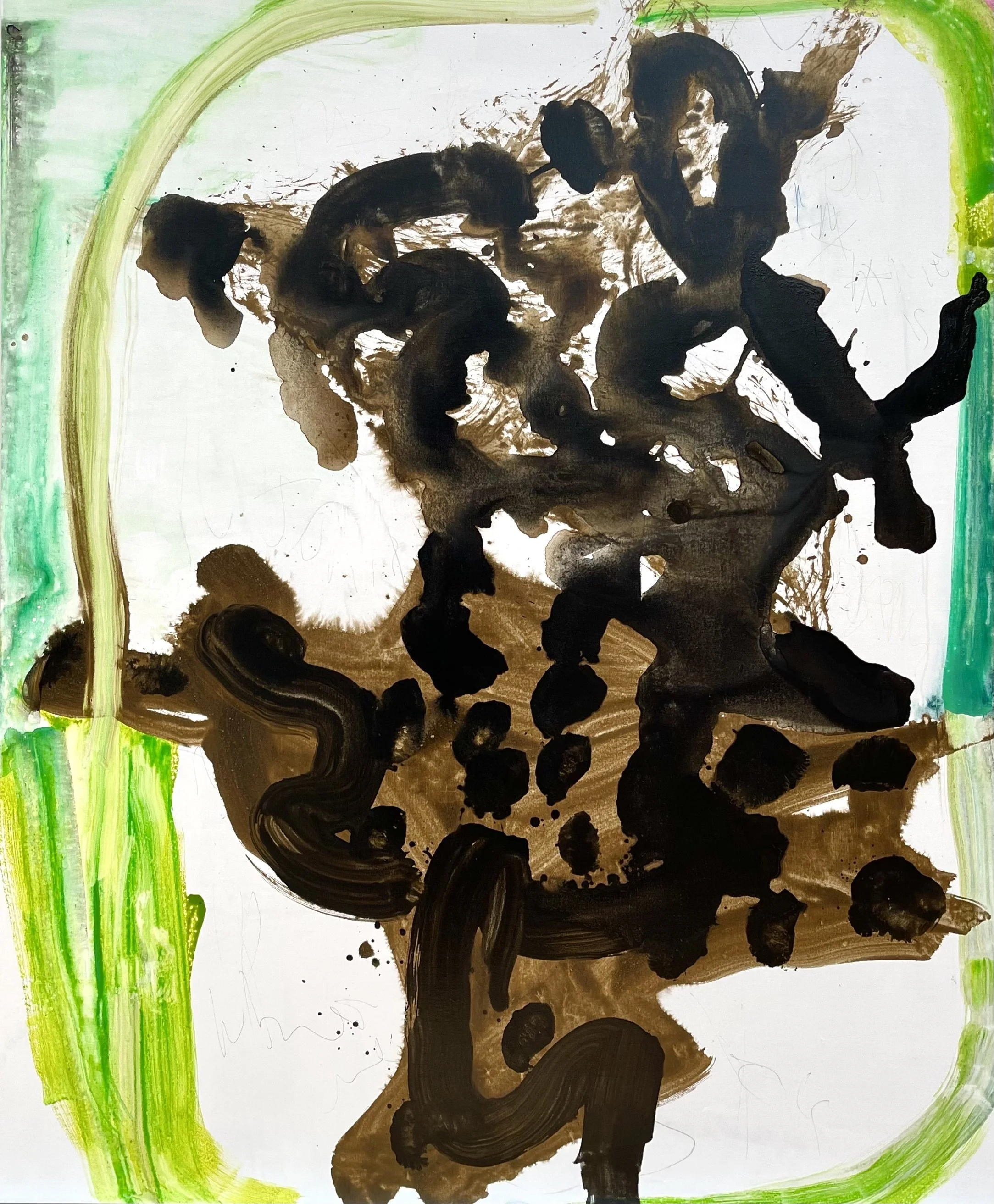 Nature Kill, 2022, watercolor, gouache, water based oil paint on linen, 60 x 50 inches