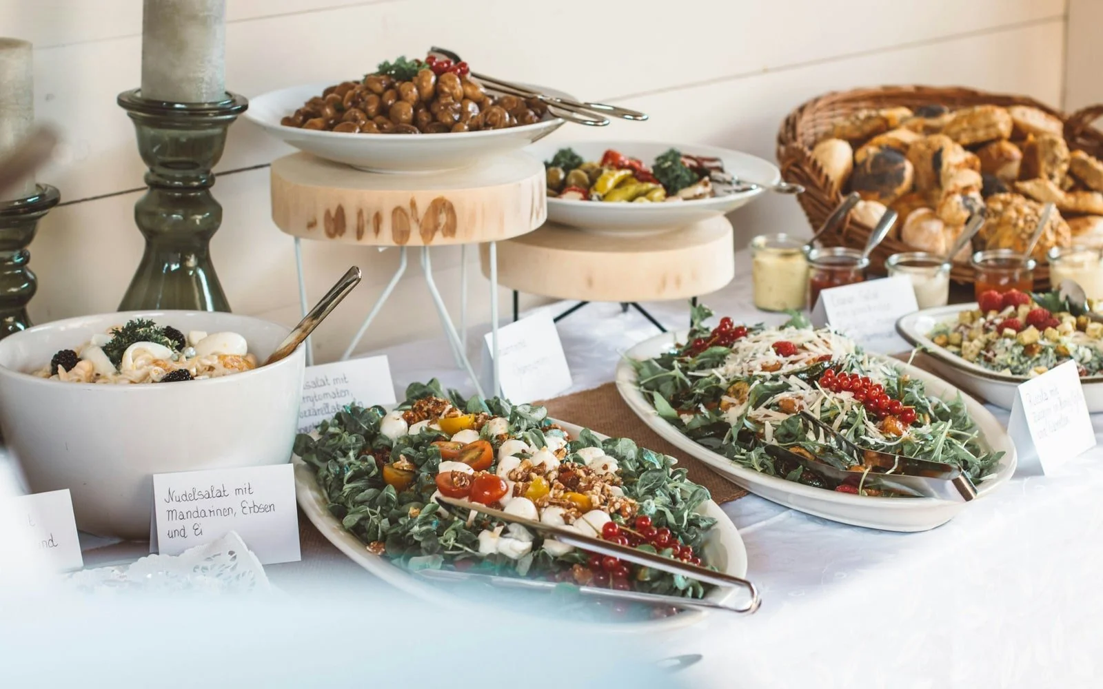 Professional wedding buffet service with catered dishes ready for guests