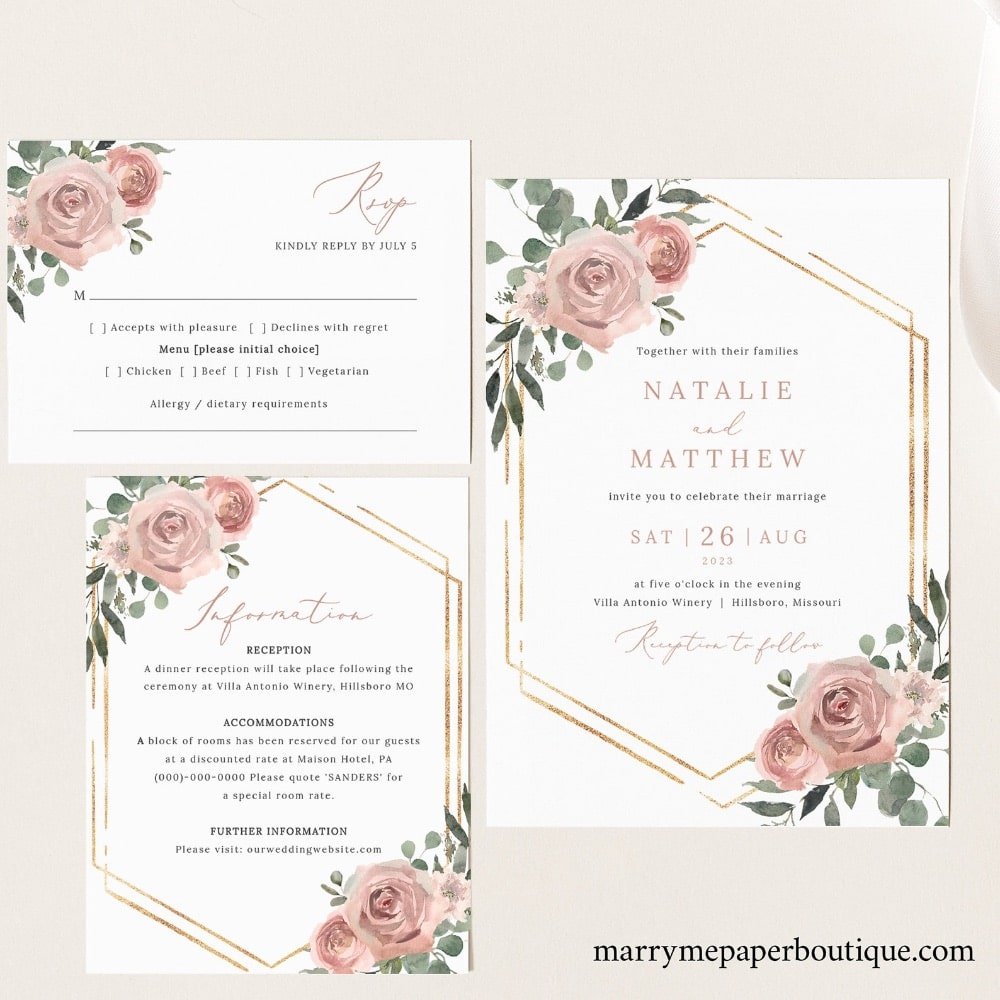 Dusty Rose Invitations, by BeingHappyPrints