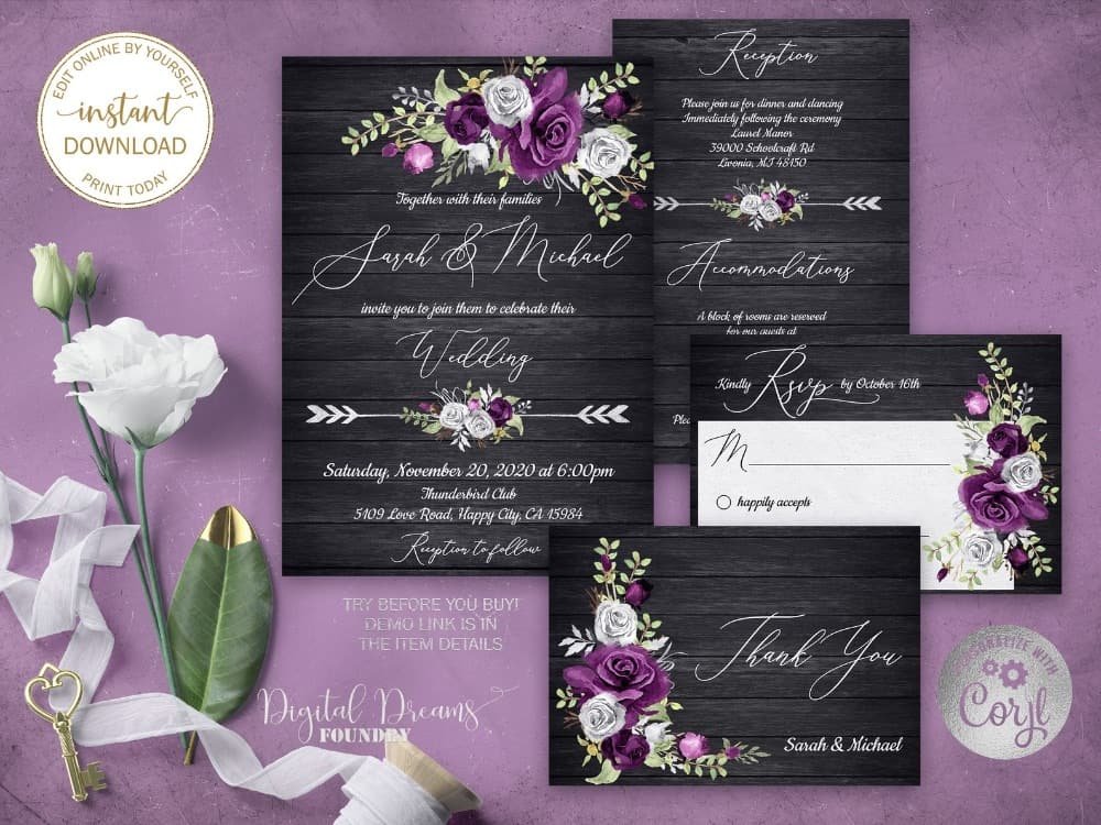 Purple Invitations, by DigitalDreamsFoundry