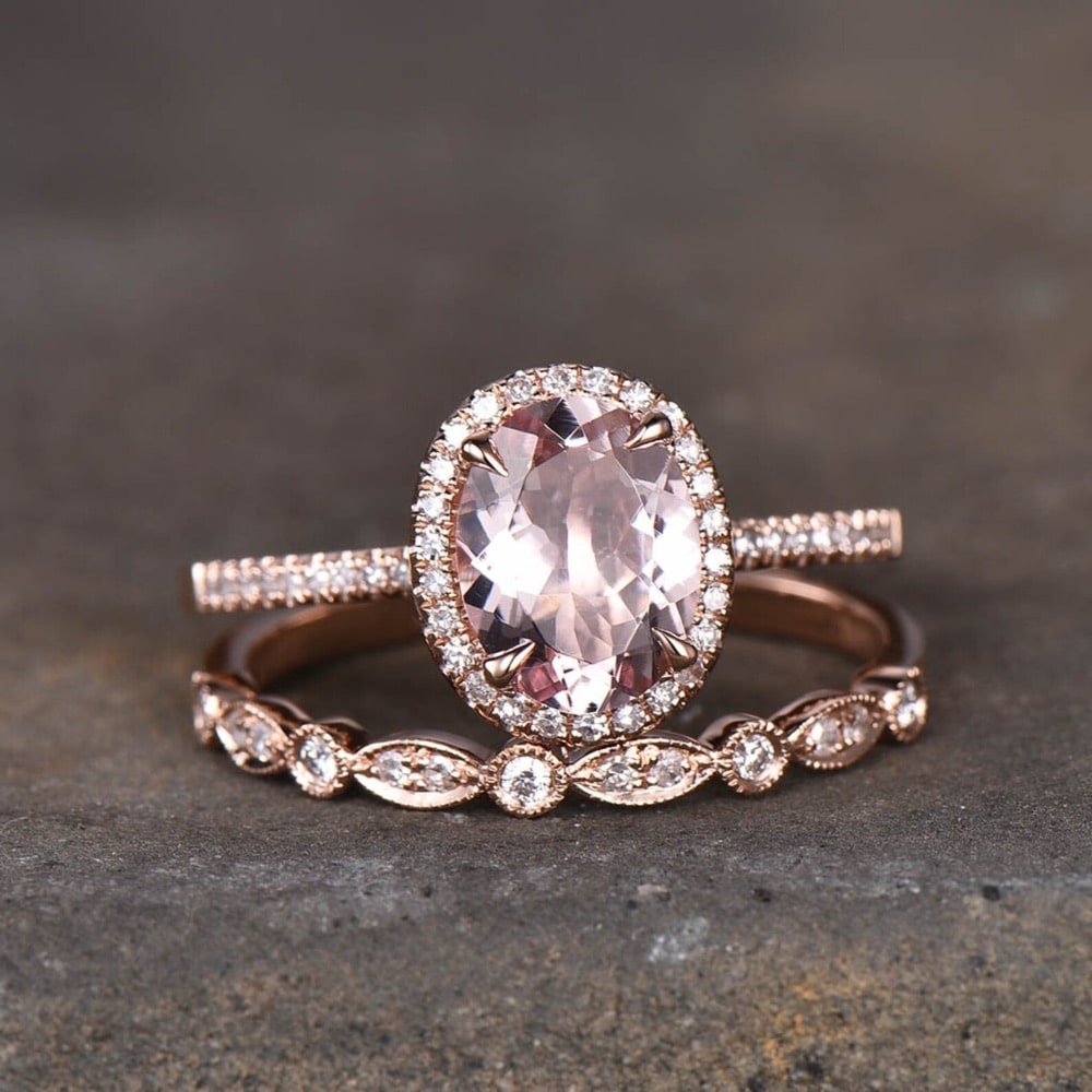 Spectacular And Decorative Rings Boho & hippie 1.10 Carat Round Cut  Morganite And Diamond Moissanite Engagement Ring, Unique Wedding Ring in  10k Solid Rose Gold, Promise Ring, Lovely Gift - Walmart.com
