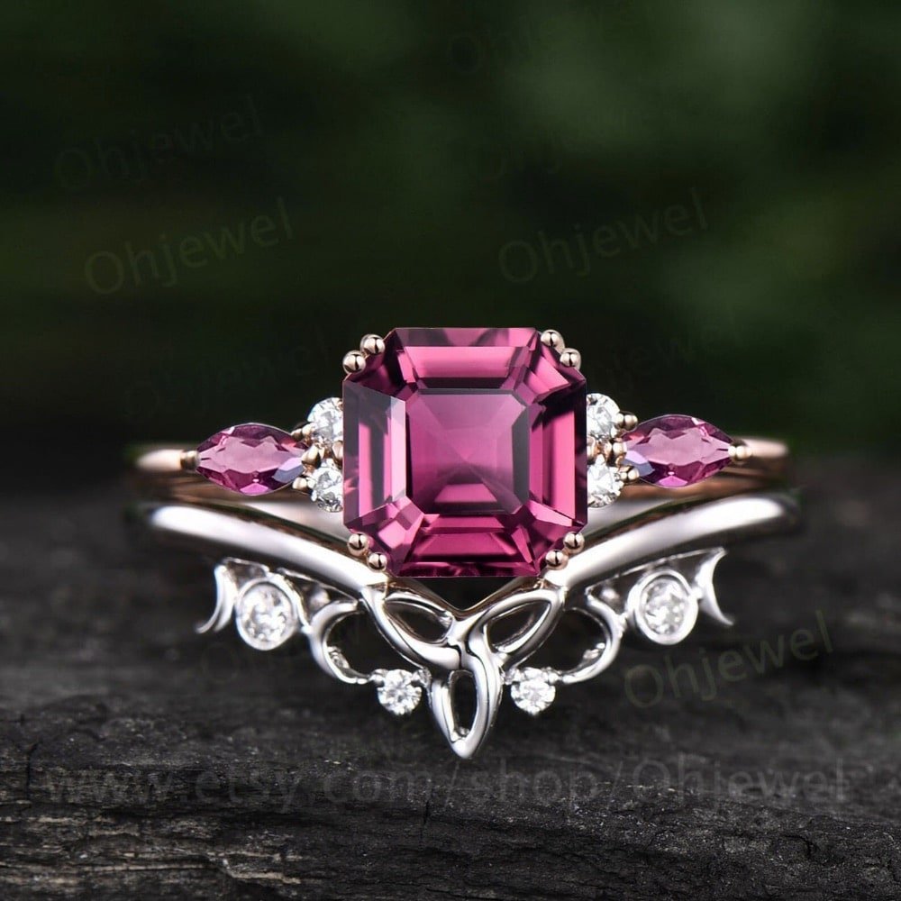 Pink Engagement Ring Set by Ohjewel