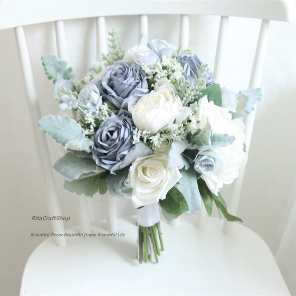 Dusty Blue Bridal Bouquet by RitaCraftShop