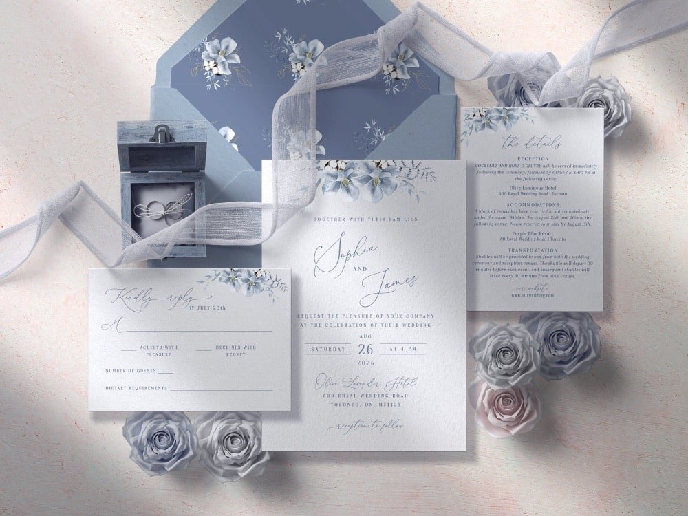 Dusty Blue Wedding Invitation by KashuryArtPaperie