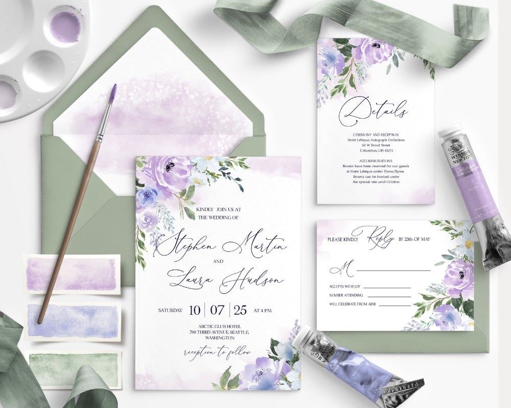 Lilac Wedding Invitations by LovePaperEvent