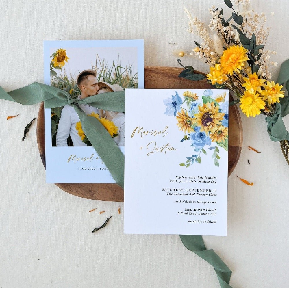 Dusty Blue and Yellow Invitations by CreativethingStudio