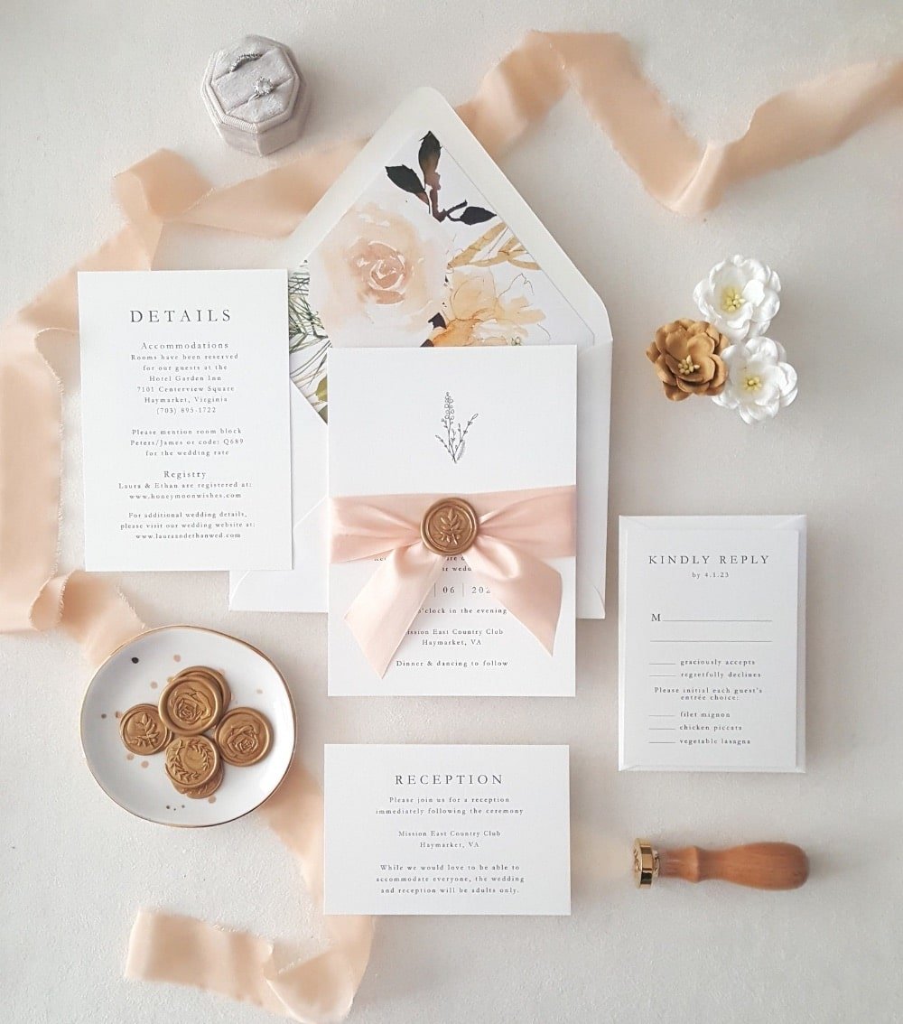 Peach and Gold Invitations by KraftWeddingPapers