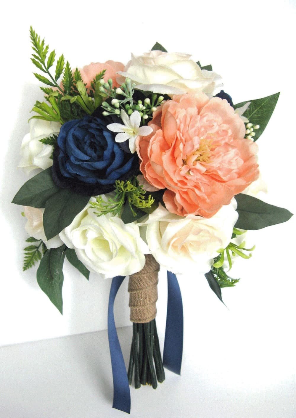 Peach and Navy Bouquet by RosesandDreams