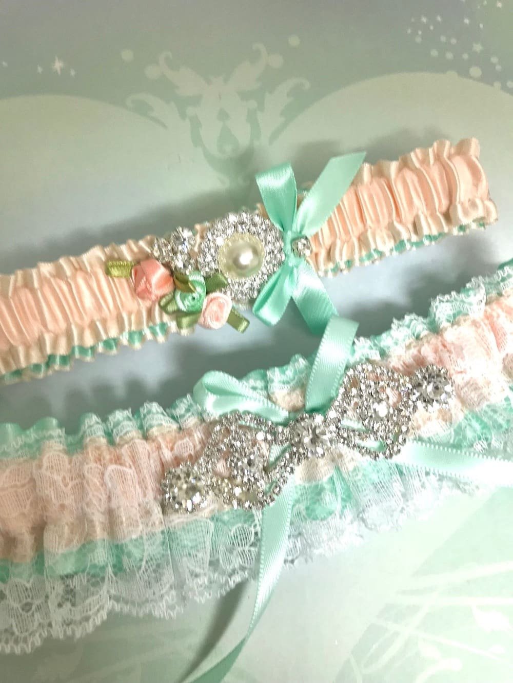 Peach and Mint Garter Set by GarterLadyGlitz