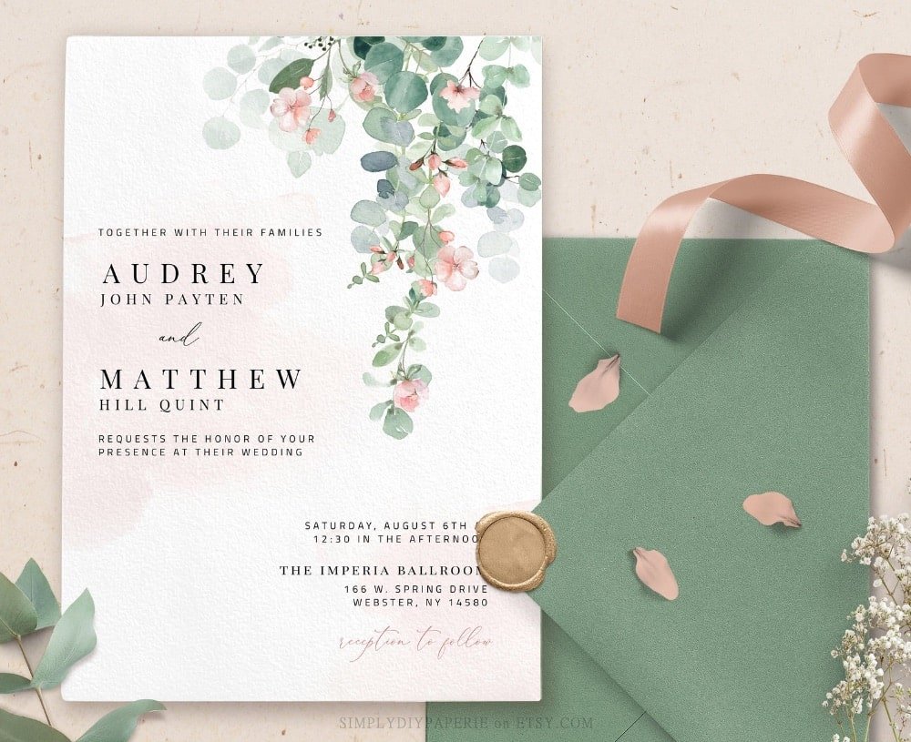 Sage and Peach Invitation by SimplyDIYPaperie