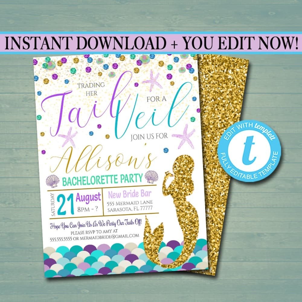 Mermaid Bachelorette Invites by TidyLadyPrintables