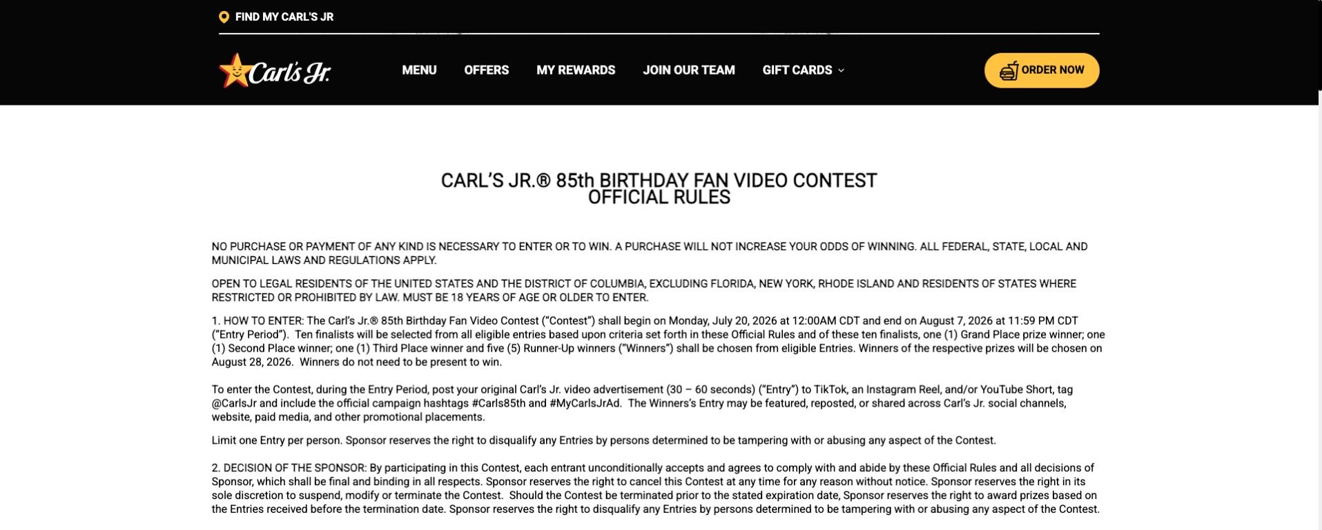 Create a Video for a Chance to Win $85,000 Cash from Carl's Jr.