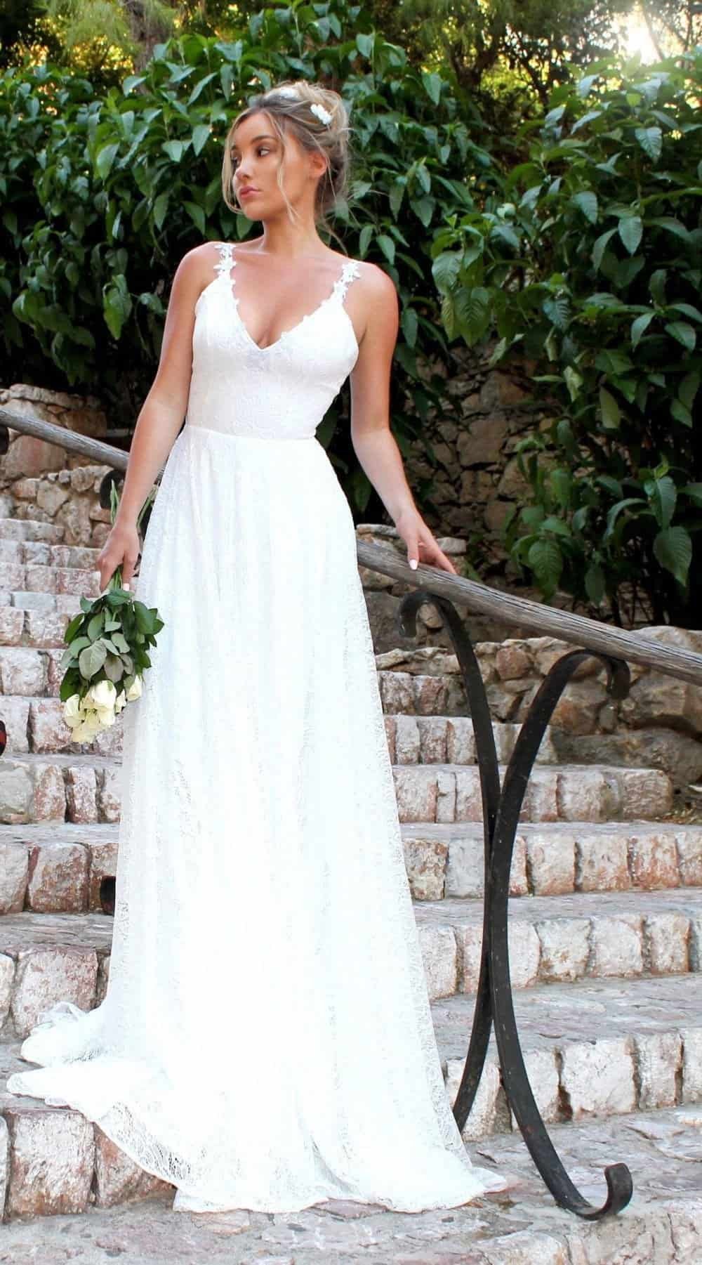 Simple V-Neck A-line Side Slit Cheap Wedding Dresses Online, Cheap Uni –  SposaDresses