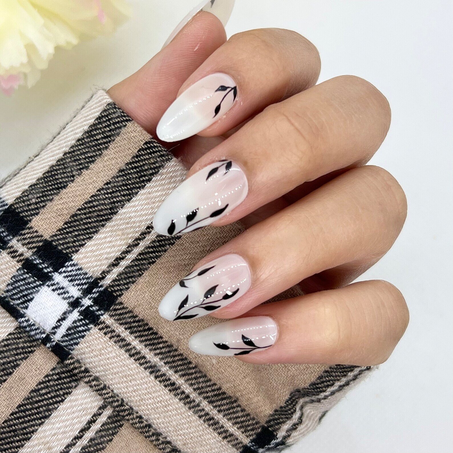 52 Cute Floral Nail Art Designs : White Floral & White Side Tip Nails