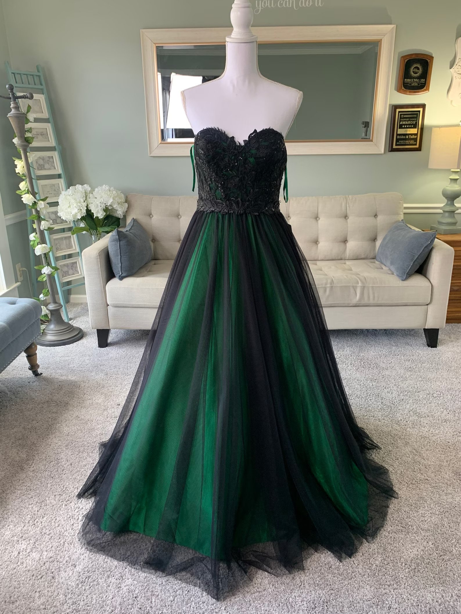 Metallic Green, Layered Bridal Gown in Net With Stylish Back Cut, Heavily  Ornated in Sequins-Salli-Diamond Work - Aara Couture