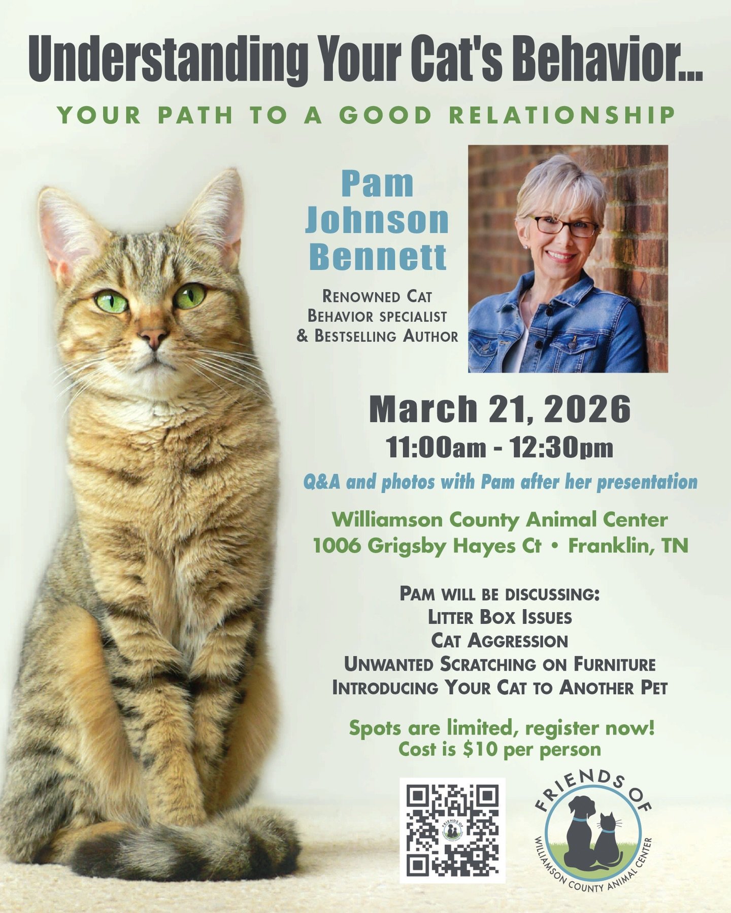 If your cat could talk&hellip; would you actually understand what they&rsquo;re saying? 

Join us March 21st for Understanding Your Cat&rsquo;s Behavior: Your Path to a Good Relationship with world-renowned feline behavior expert Pam Johnson-Bennett 