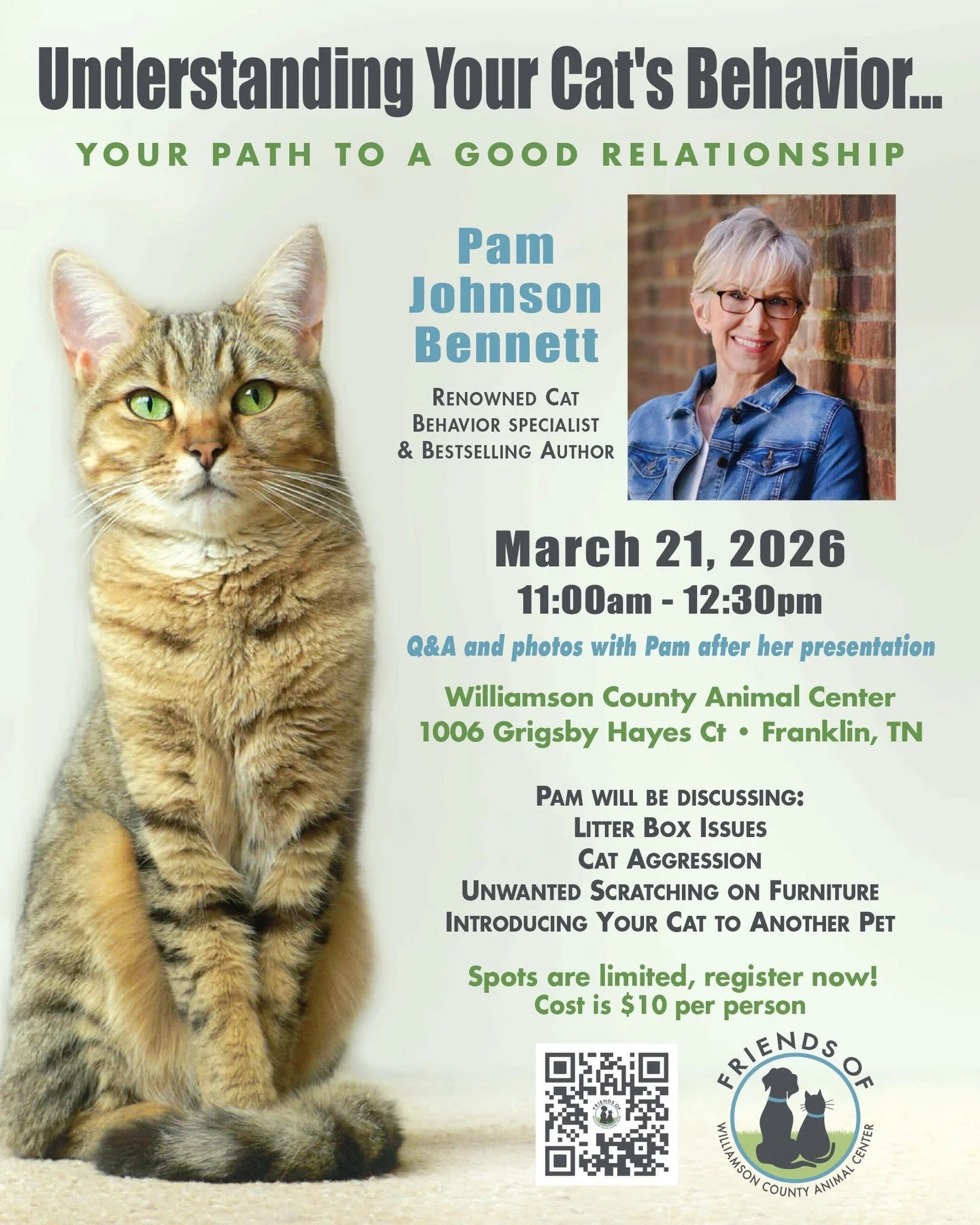 If your cat could talk&hellip; would you actually understand what they&rsquo;re saying? 

Join us March 21st for Understanding Your Cat&rsquo;s Behavior: Your Path to a Good Relationship with world-renowned feline behavior expert Pam Johnson-Bennett 