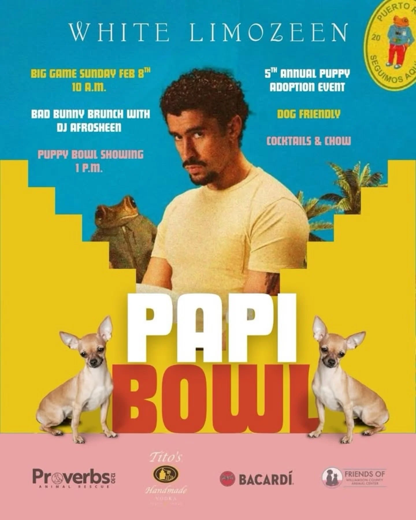 Aqu&iacute; vamos&hellip; 

We&rsquo;re brushing up on our Spanish for this one. Friends of Williamson County Animal Center is excited to be participating in the Papi Bowl at White Limozeen&mdash;where Bad Bunny is on the speakers, the Puppy Bowl is 