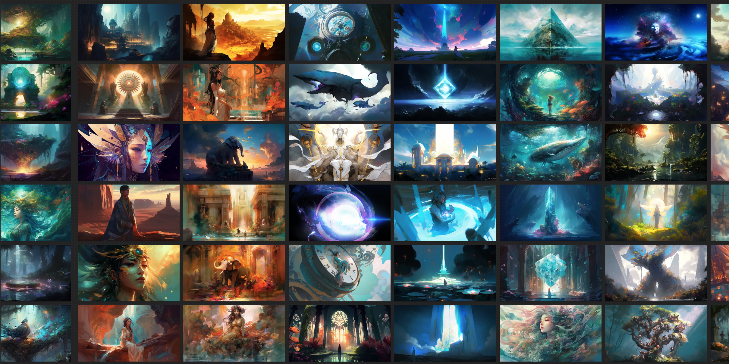 A grid showing 48 screens of hi-res artwork from Shamanic Portals.