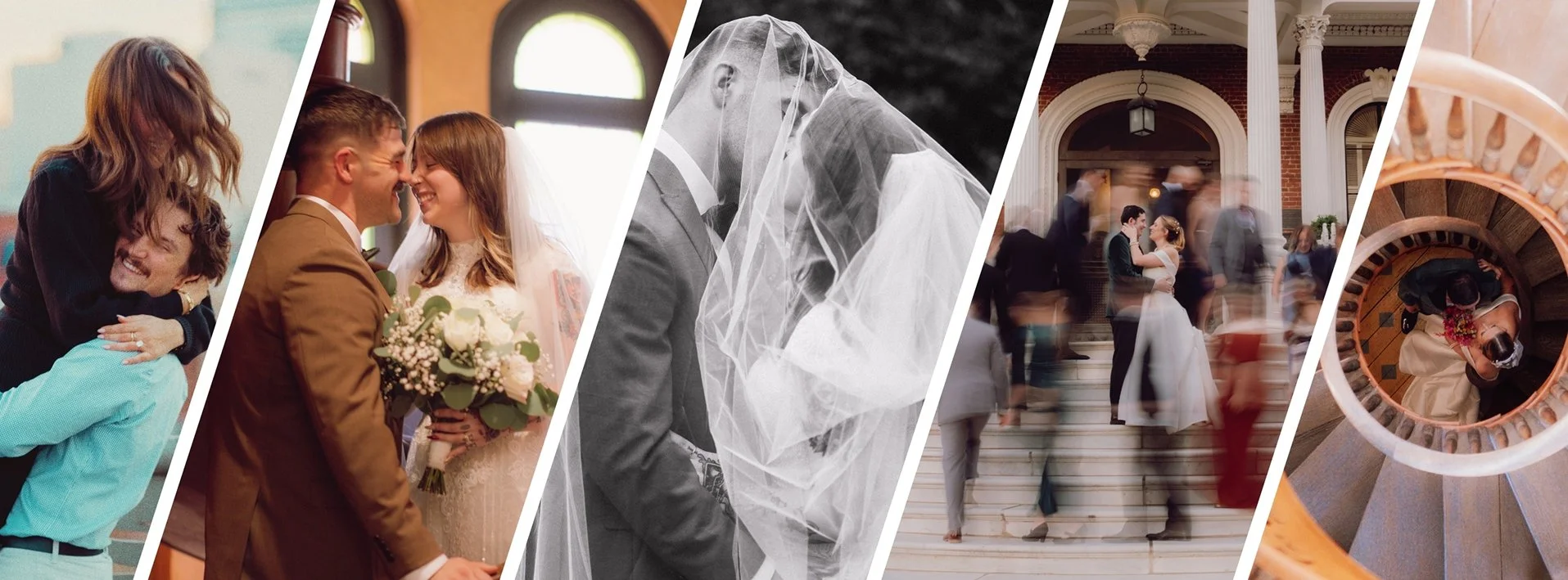 A photo of a bunch of couples embracing on their wedding and elopement days