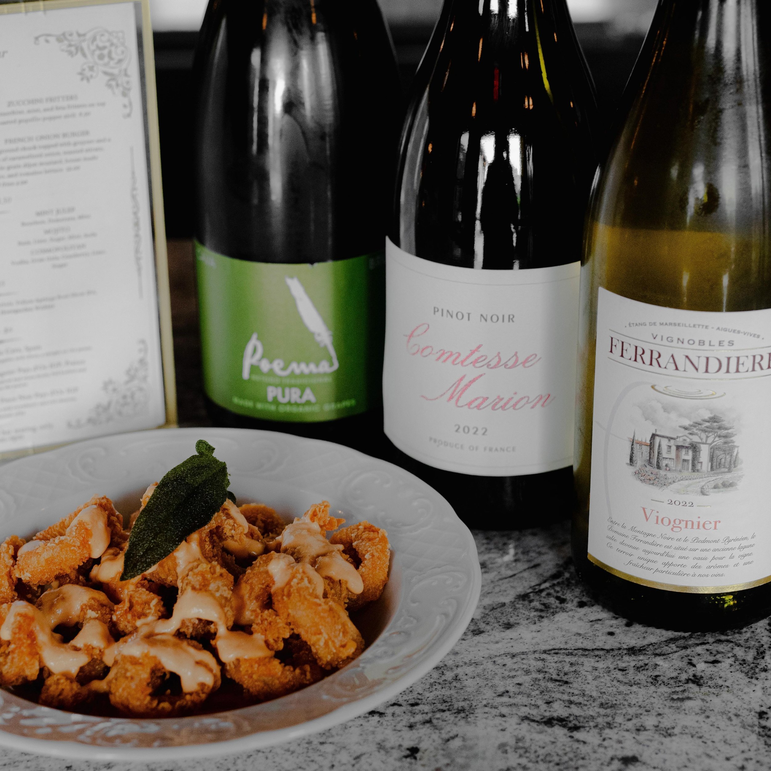 These aren&rsquo;t your average Happy Hour wines! 

Each glass of Poema Pura Organic Brut, Comtesse Marion Pinot Noir and Ferrandi&egrave;re Viognier are just $5 between 2-6pm every weekday 🥂