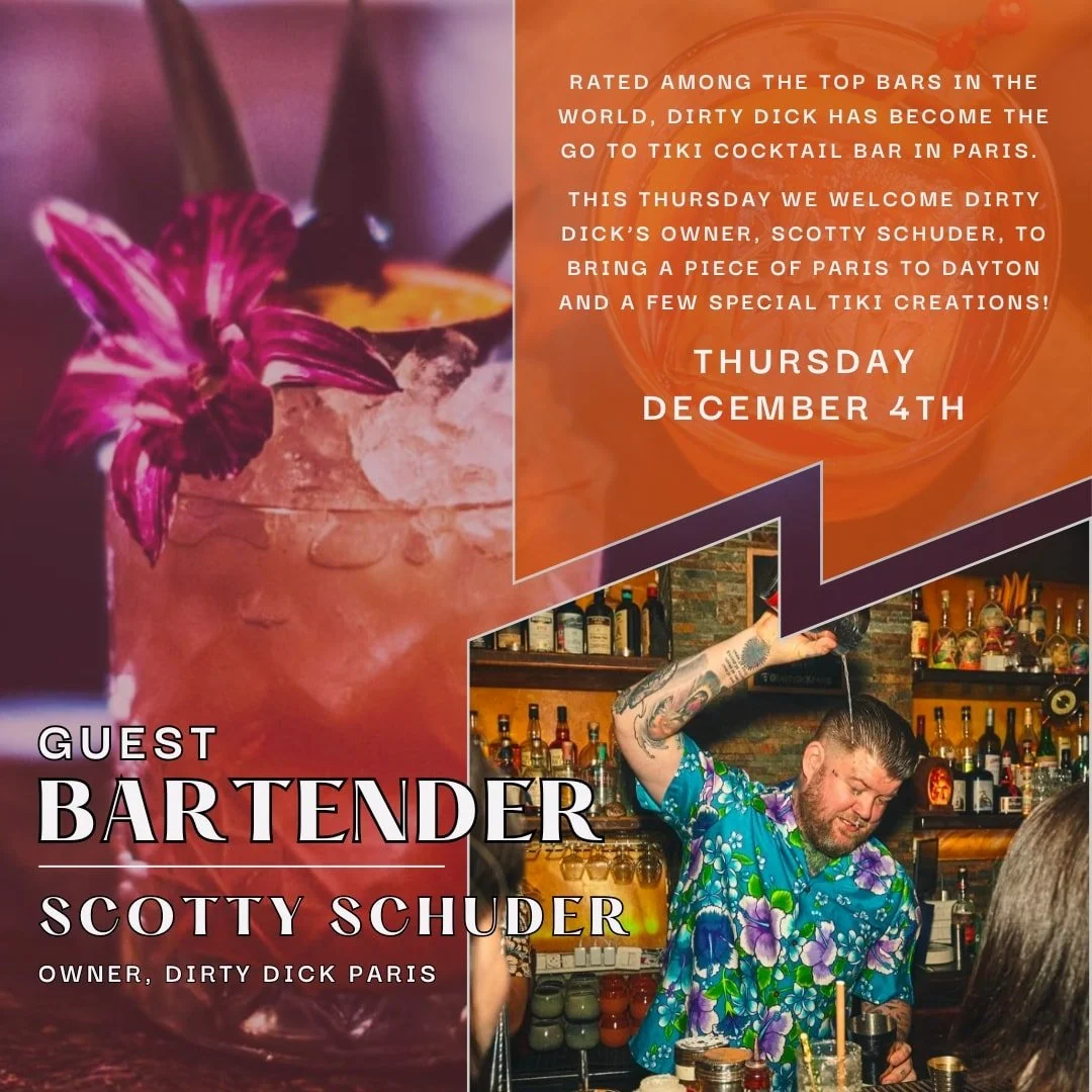 Incoming from Paris! 🇫🇷
We're borrowing a little Paris chaos for the night and handing the bar over to Scotty Schuder, owner of one of the most iconic tiki bars in the world - Dirty Dick. 

Sip Paris level tiki magic with a few of his signature cre