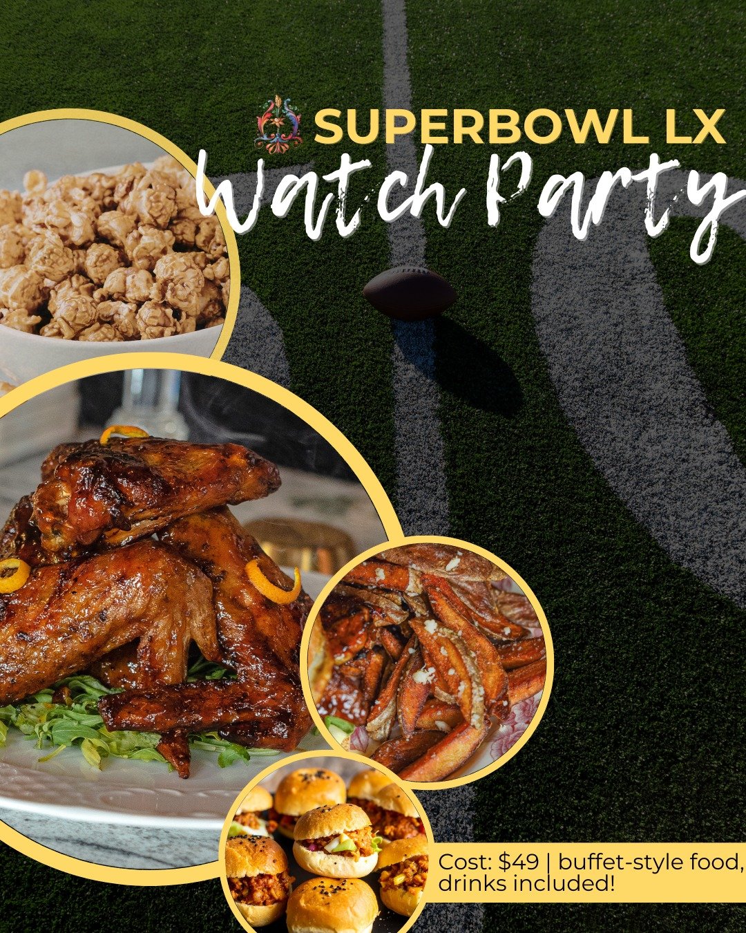 Let's skip the same old game-day grub this year! 🏈🍕 We&rsquo;re hosting our first Super Bowl Watch Party with a delicious, fun, game-day-friendly buffet (that still does our elevated flavors justice). Tickets are $49 and include four beer/wine tick