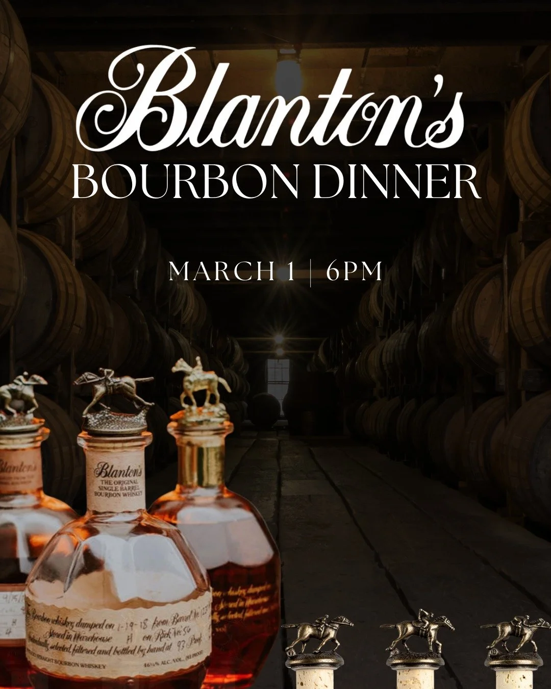 This is going to be one for the books 🥃  This Blanton's Bourbon Dinner promises to be an extraordinary evening featuring four exceptional bourbons with incredible dishes to match. 

We'll kick things off with your choice of a Buffalo Trace Old Fashi