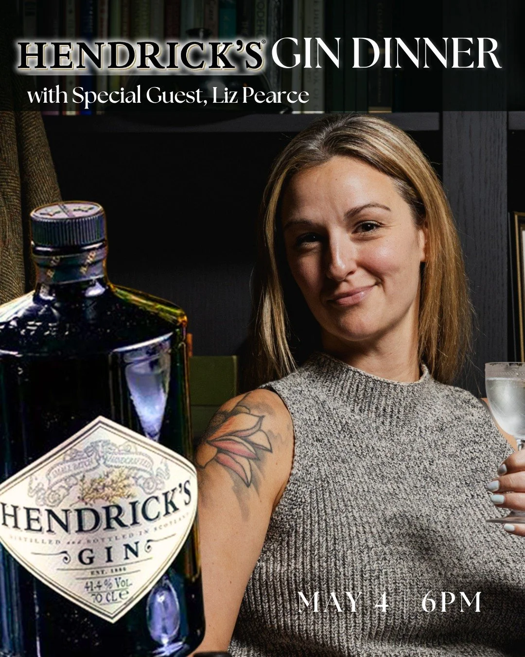 Join us for an elegant evening as we dive into the world that is Hendrick&rsquo;s with a special guest, Hendrick&rsquo;s Brand Ambassador, Liz Pearce!  We are incredibly lucky to have this opportunity to taste alongside Liz and have her guide us thro