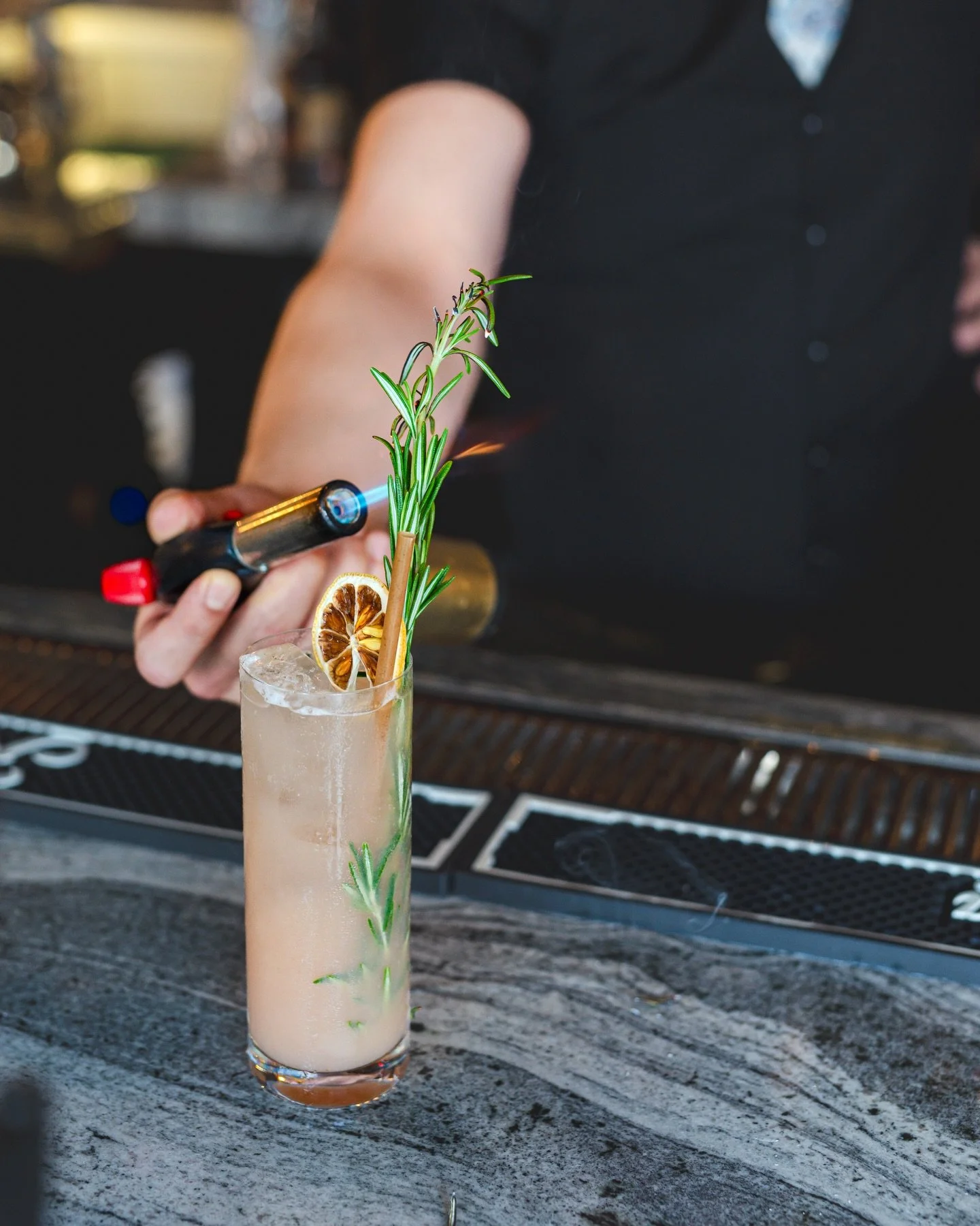 The Grilled Peach Mezcalita &mdash; our new spring cocktail crafted with Mezcal, Benedictine, peach, honey, lemon, and rosemary. 🍑 Come get peachy keen with us. ✨