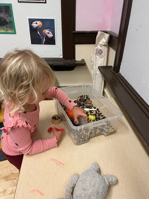 A young girl choosing her Montessori learning work