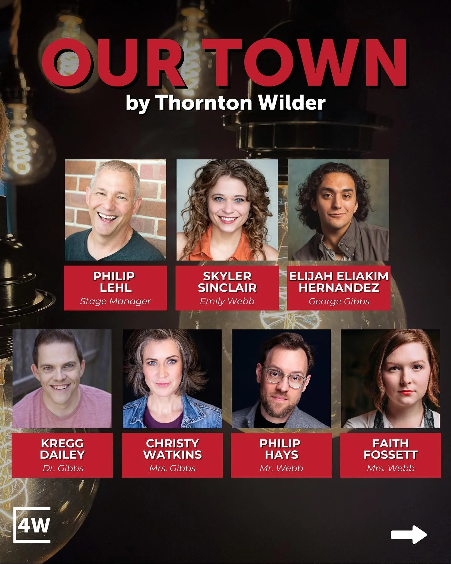 Announcing the cast for the second show in our 15th Season, OUR TOWN by Thornton Wilder!
A true classic in American theatre, OUR TOWN follows the small town of Grover’s Corners through daily life, love, and loss. With minimal props and a stage