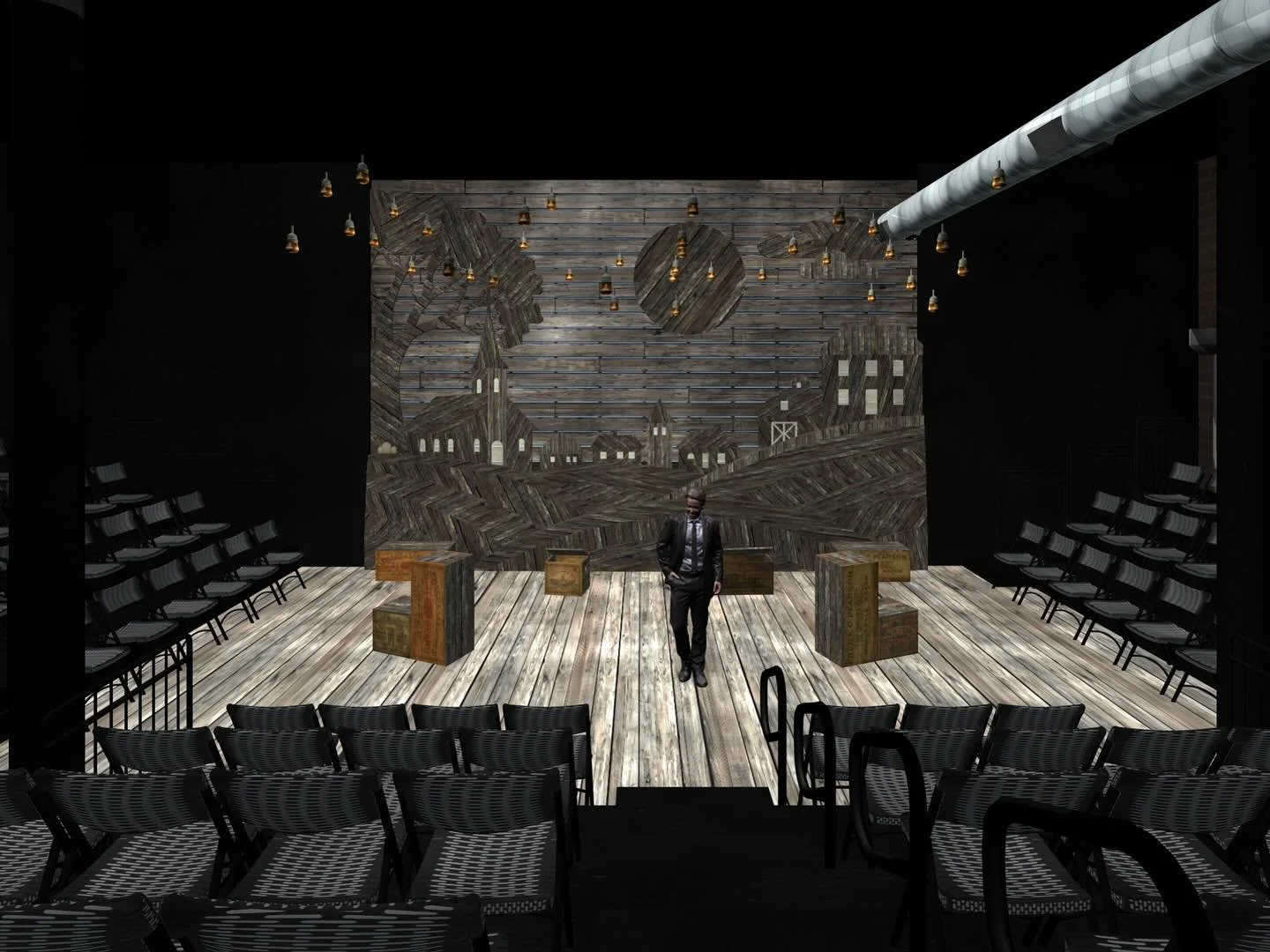 Designer Friday &mdash; spotlight on the world of OUR TOWN ✨

This week we&rsquo;re celebrating Kirk Domer, whose scenic design for OUR TOWN carves Grover&rsquo;s Corners out of wood, warm bulbs, and open space&mdash;we can&rsquo;t wait to see the fi