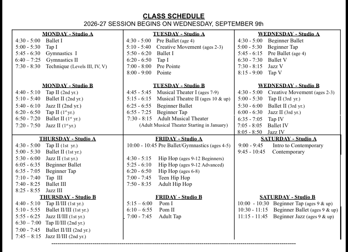 Fall 2026-2027 Class Registration