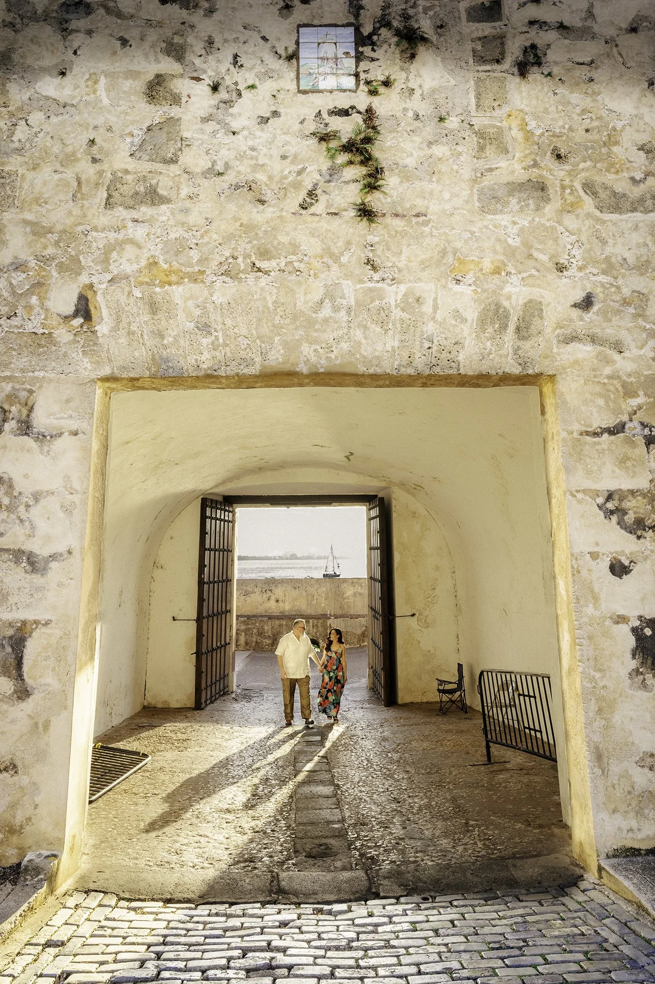 Old San Juan Engagement by Stone Wall