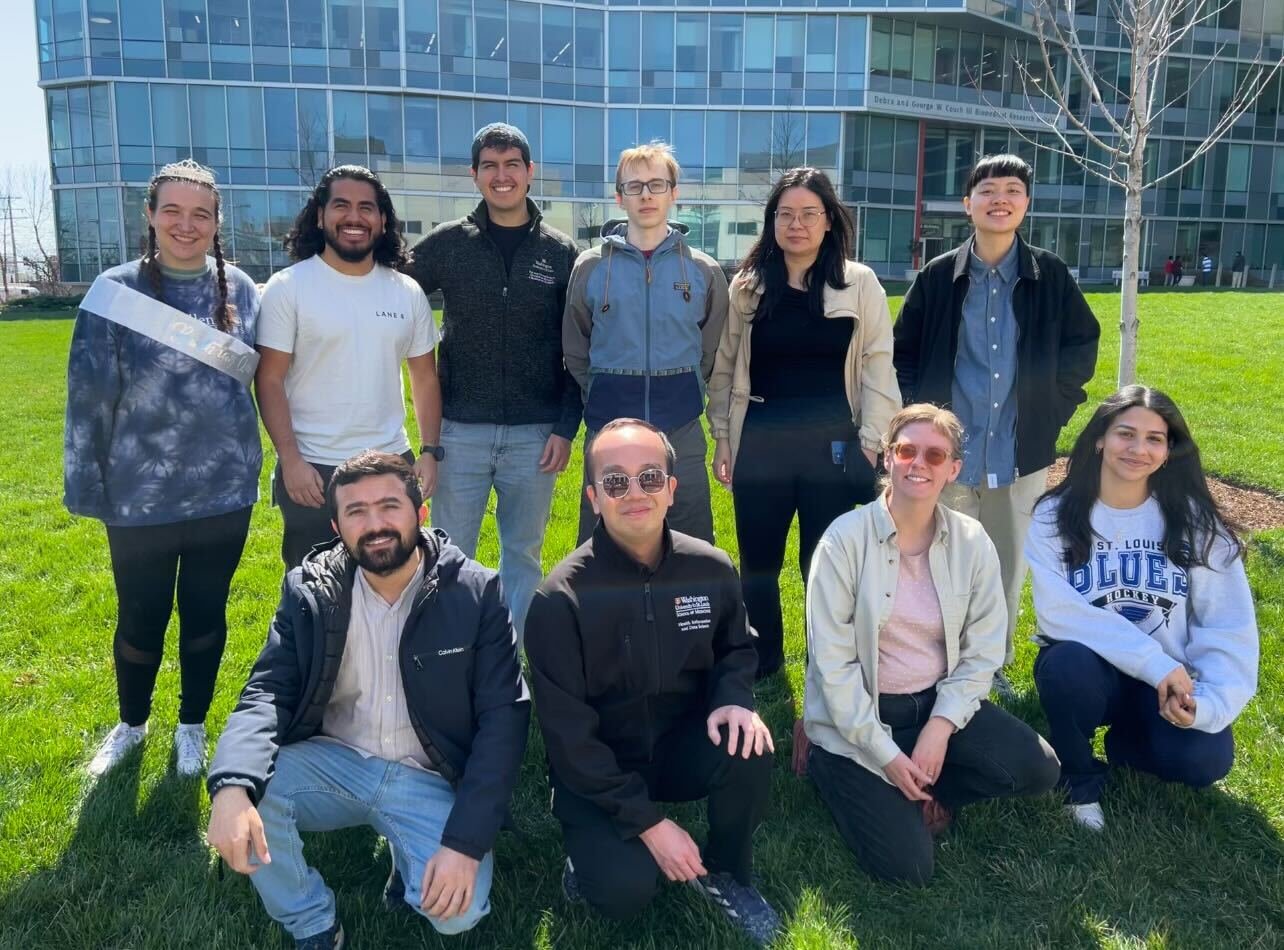 Bee's going away and Cass's birthday party, March 2025. Top from left: Cass, Wilber, AJ, Zack, Jing, and Sefina; bottom from left: Nisar, Yu-Liang, Bee, and Adriana