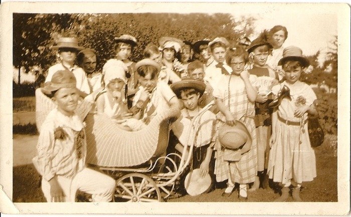  Tacky Party! Front L-R: "Goat" Broan, John Ossie Stanton, Garland Pitts, Doris Jones, Helen Porter, Elizabeth Harwell, Miriam Jones. Back row: Hugh Sams, ?, eill Whitaker, ?, Virginia Stanton, ?, ?, ?, Elizabeth Smith(?), Bob Loyd (?) Aunt Mae Nelso