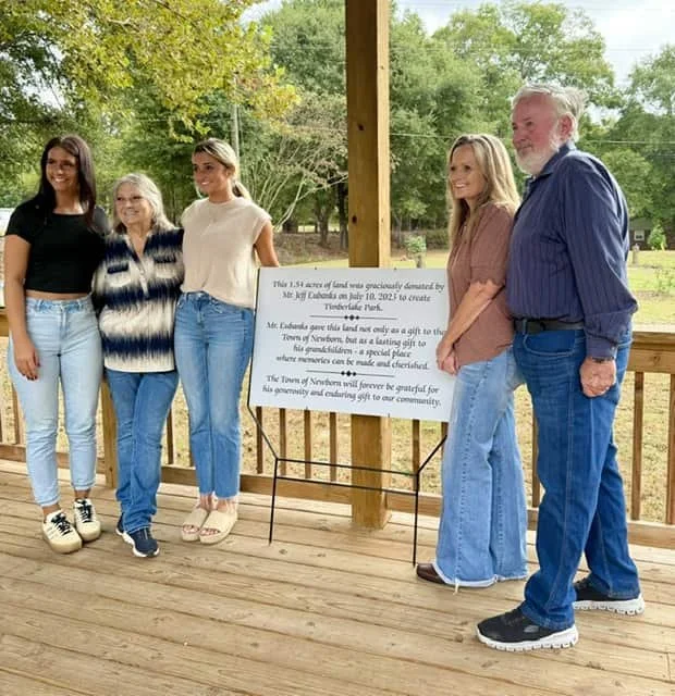 Park/Trail dedication to Mr. Eubanks for the donation of the land for the park/trail. Pictured is Mr. Eubanks, his wife, daughter and grand-children.
