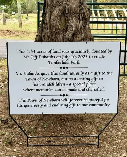 Park/Trail dedication to Mr. Eubanks for the donation of the land for the park/trail.