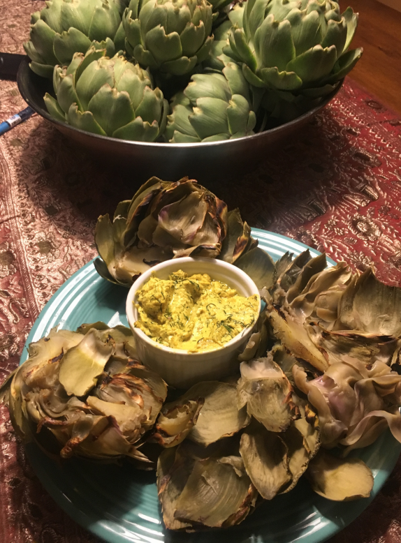 Grilled Artichokes with Goat Cheese Dipping Sauce
