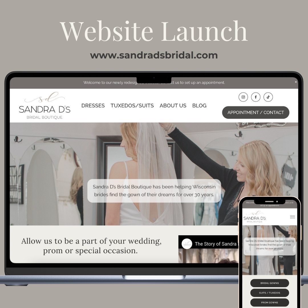 🎉 I'm thrilled to announce another website launch! 🎉

Explore the elegance of Sandra D's Bridal Boutique's updated website - with a fresh, modern design and an easy-to-navigate interface, this site is better than ever. I designed a website for Sand