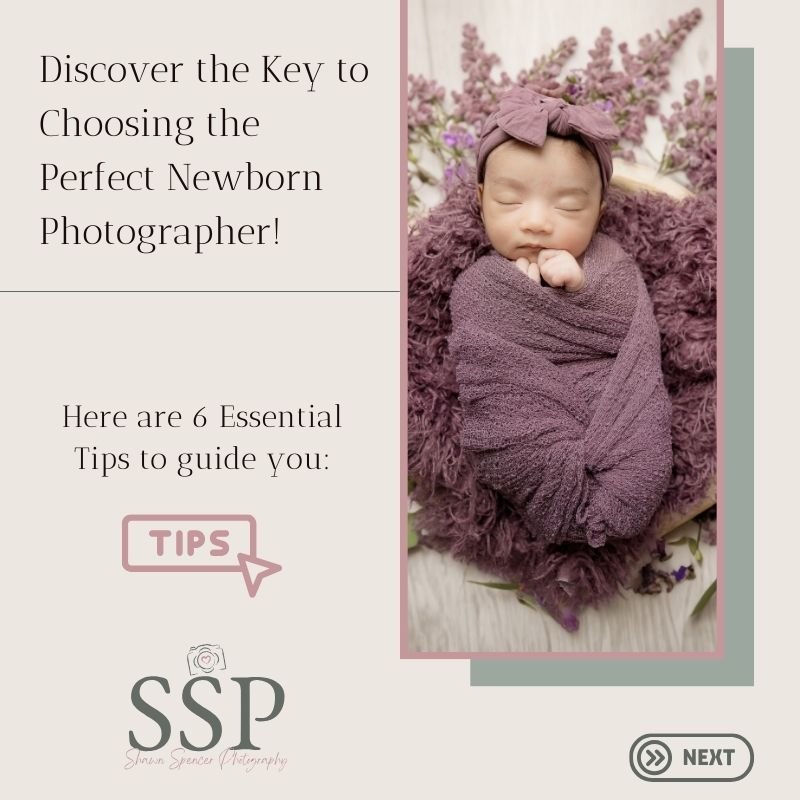 Discover the Key to Choosing the Perfect Newborn Photographer! Here are 6 Essential Tips to guide you:

1️⃣SAFETY

Choose a photographer with expertise and newborn safety including proper handling, wrapping and posing techniques.

2️⃣EXPERIENCE

Choo