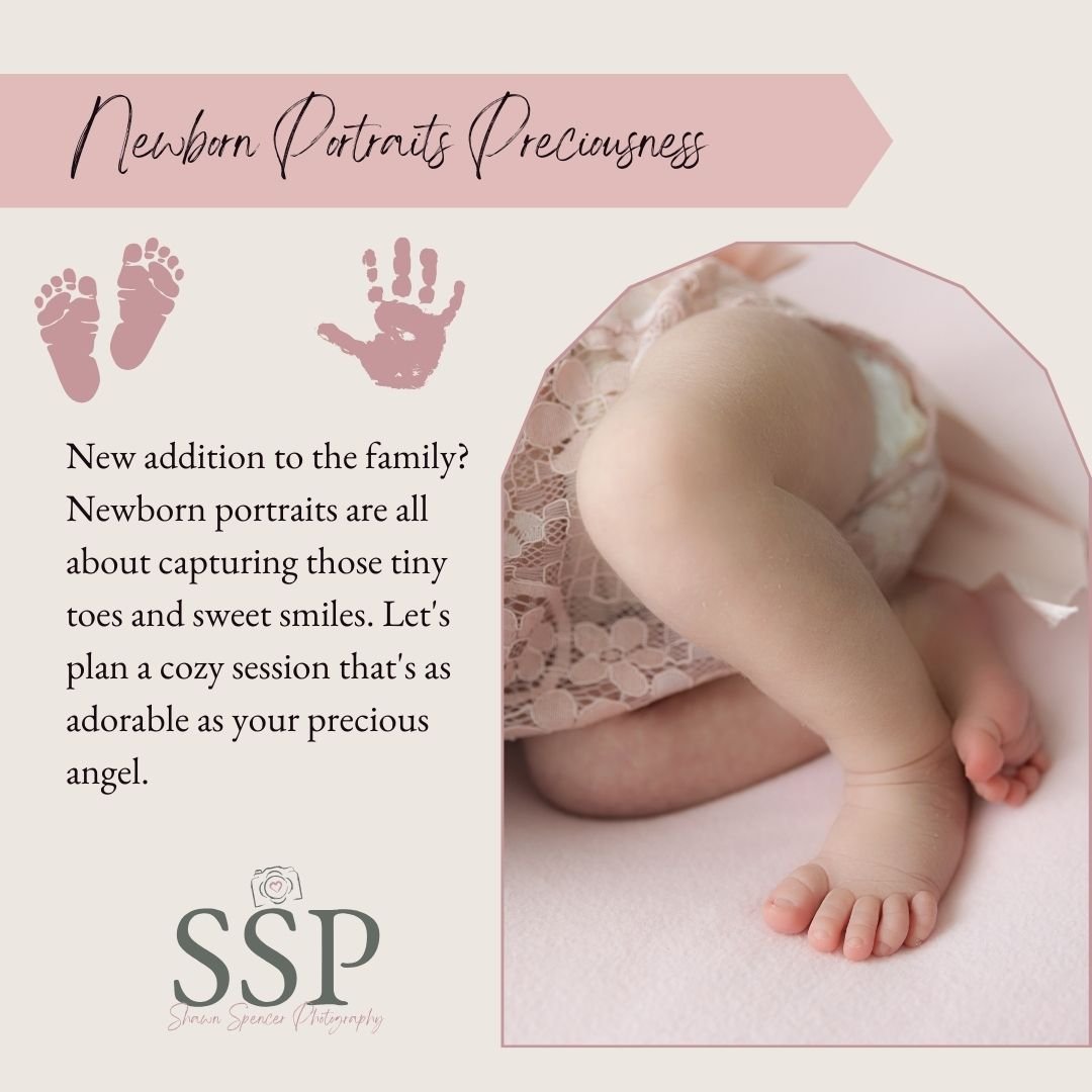 Newborn Portraits Preciousness: New addition to the family? Newborn portraits are all about capturing those tiny toes and sweet smiles. Let's plan a cozy session that's as adorable as your precious angel.

#newbornpictures #newbornportraits #newbornp
