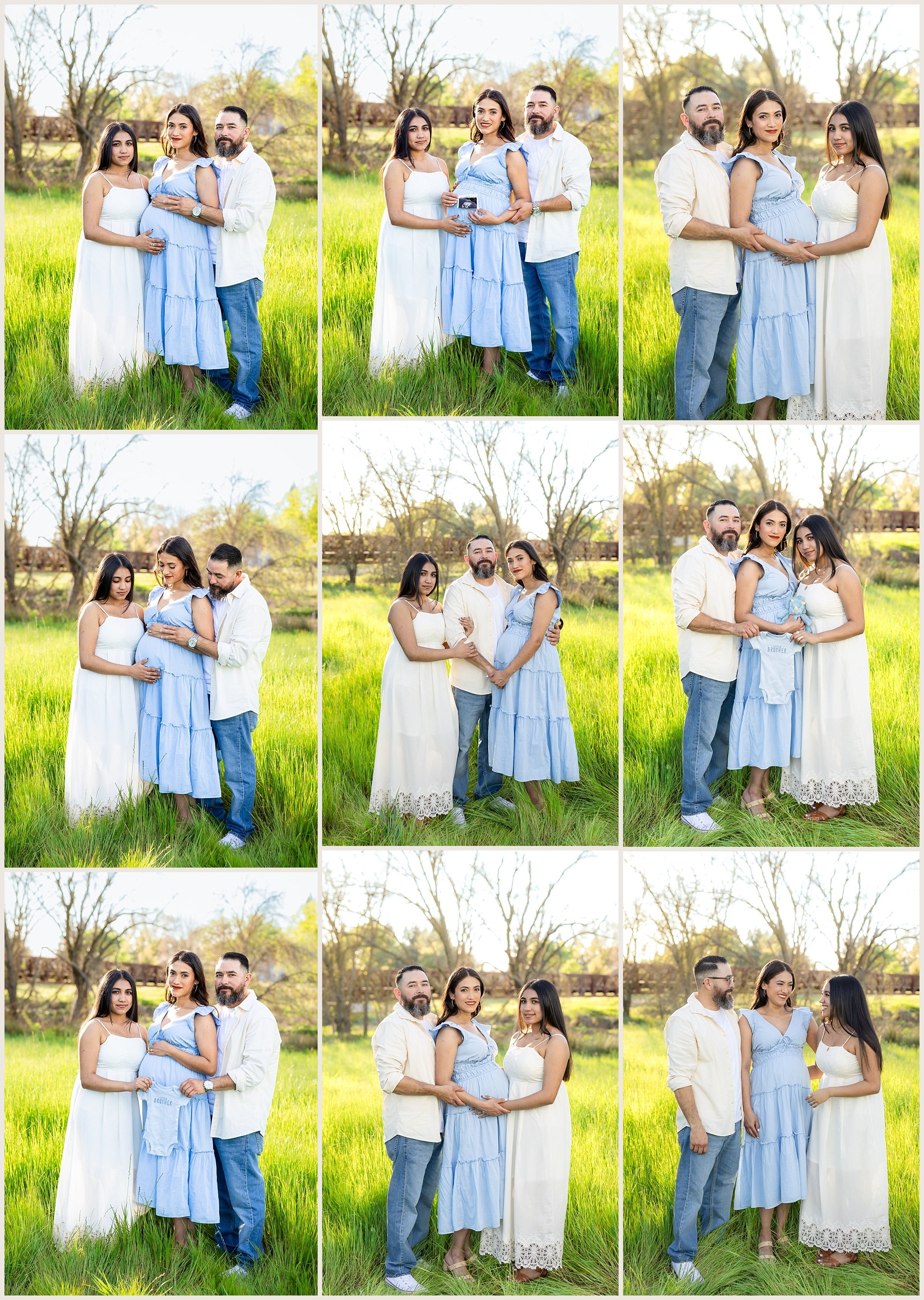family maternity portraits at sunset at Jack Hill Park Elk Grove CA with bridge